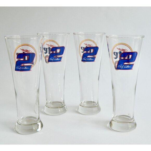 Set of 4 Miller Lite Rusty Wallace #2 Beer Pilsner Glasses Tall 8.5" NASCAR Raci - Picture 2 of 5